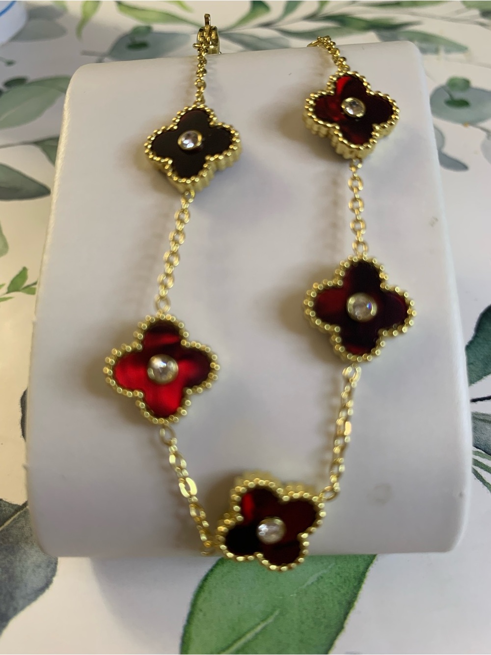 Gold-Tone Purple Cloisonné Floral Station Bracelet